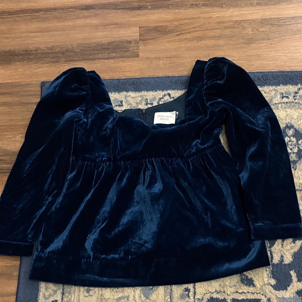 Hyacinth House Blue Velvet Long Sleeve Top